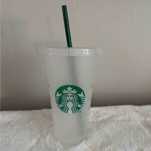 Starbucks Frosted Cup with Dark Green Straw